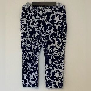 Reitmans Navy White Floral Cropped Stretch Pants, Size 13, Cotton Blend, Classic